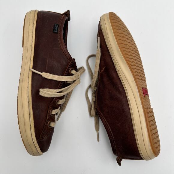 Camper Imar Low Top Sneaker Womens EU 37 US 6.5-7 Brown Leather Lace Up Beige - Picture 5 of 11
